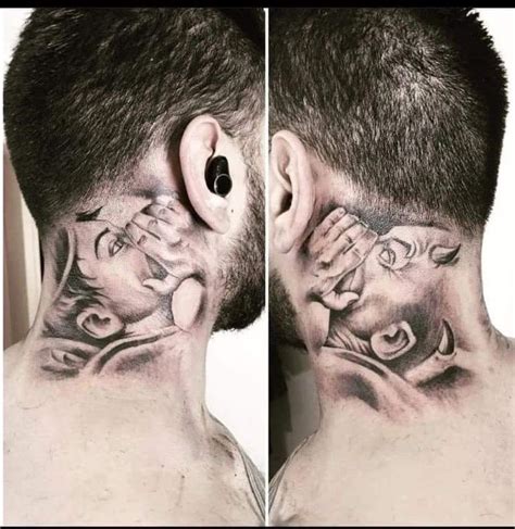 angel whispering in ear neck tattoo|18+ Angel And Devil Whispering In Ear Tattoo Ideas in 2024